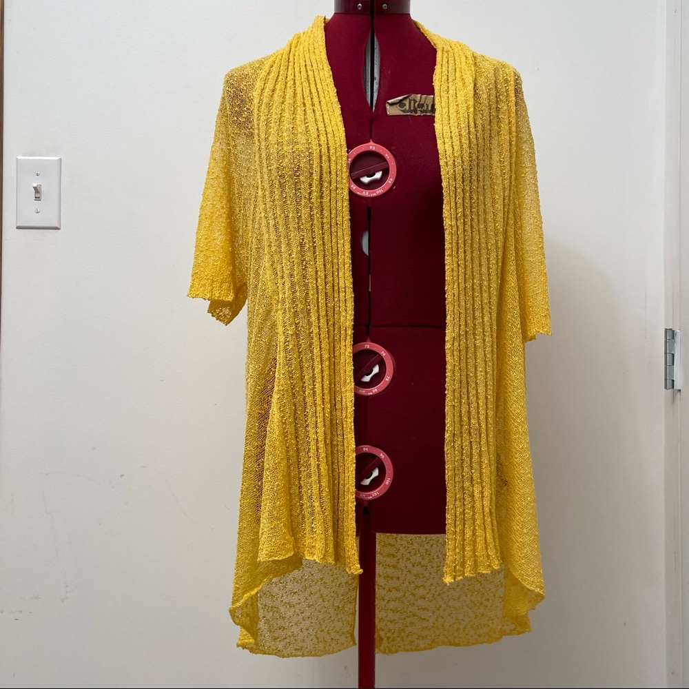 MOFFI women yellow crotchet open front kimono style cardigan. Size S. Pre-owned